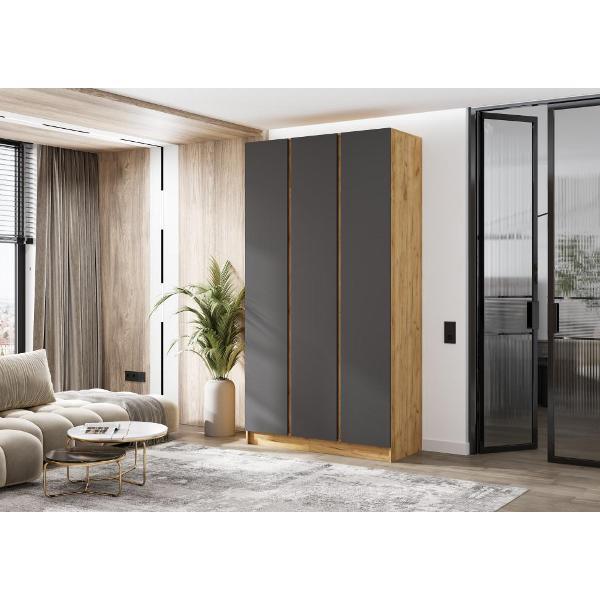 Шкаф распашной МИФ Мебель 3-х створчатый 1200, в современном стиле, графит/дуб крафт