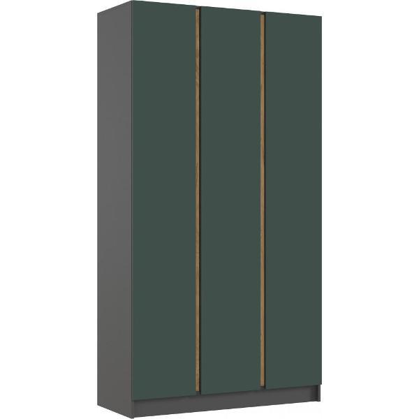 Шкаф распашной МИФ Мебель 3-х створчатый 1200, со штангой для вешалок и полками, Графит/Изумрудный