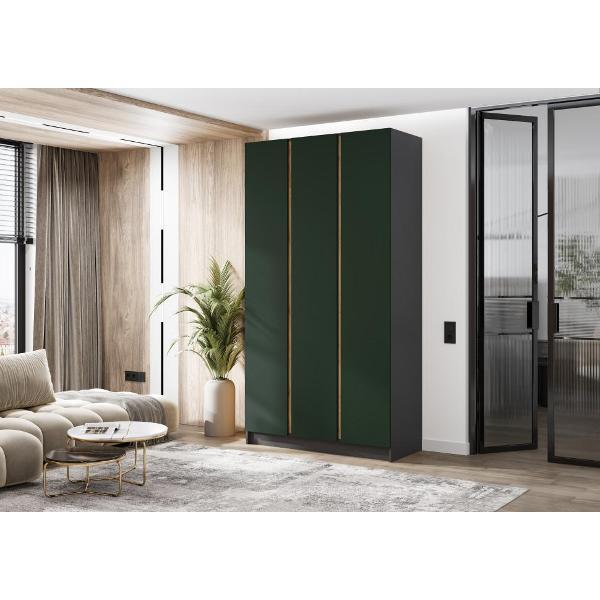 Шкаф распашной МИФ Мебель 3-х створчатый 1200, со штангой для вешалок и полками, Графит/Изумрудный