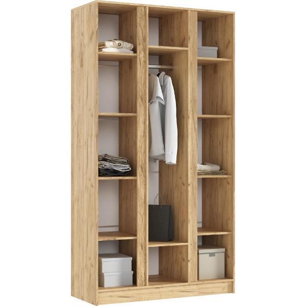 Шкаф распашной МИФ Мебель 3-х створчатый 1200, со штангой для вешалок и полками, Дуб крафт/Изумрудный