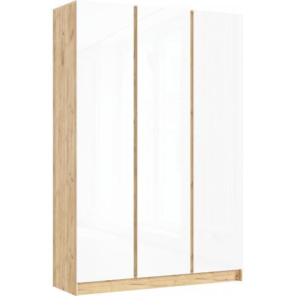Шкаф распашной МИФ Мебель 3-х створчатый 1500, со штангой для вешалок и полками, Белый Глянец/Дуб Крафт