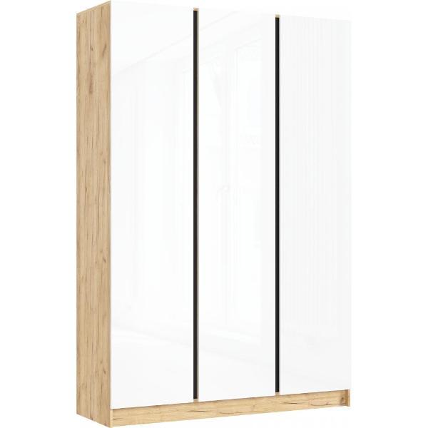 Шкаф распашной МИФ Мебель 3-х створчатый 1500, со штангой для вешалок и полками, Белый Глянец/Дуб Крафт