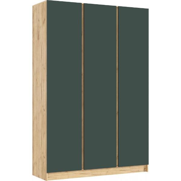 Шкаф распашной МИФ Мебель 3-х створчатый 1500, со штангой для вешалок и полками, Дуб крафт/Изумрудный
