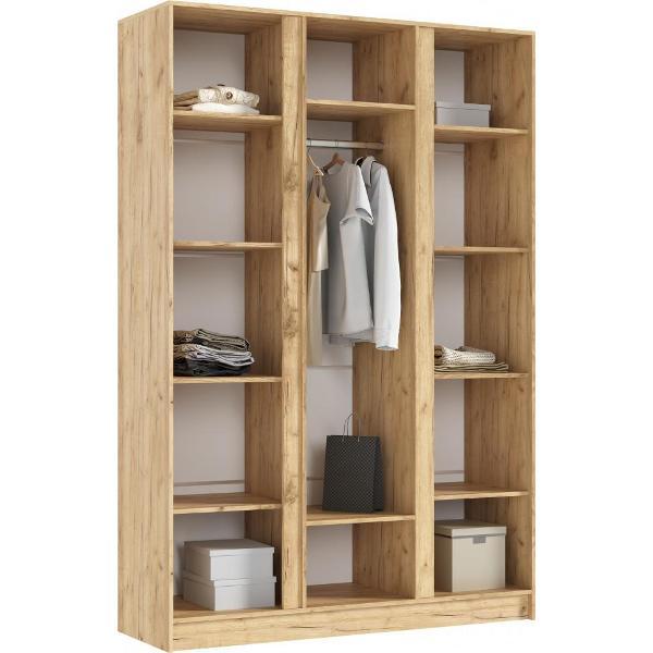 Шкаф распашной МИФ Мебель 3-х створчатый 1500, со штангой для вешалок и полками, Дуб крафт/Изумрудный