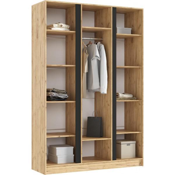 Шкаф распашной МИФ Мебель 3-х створчатый 1500, со штангой для вешалок и полками, Дуб крафт/Изумрудный