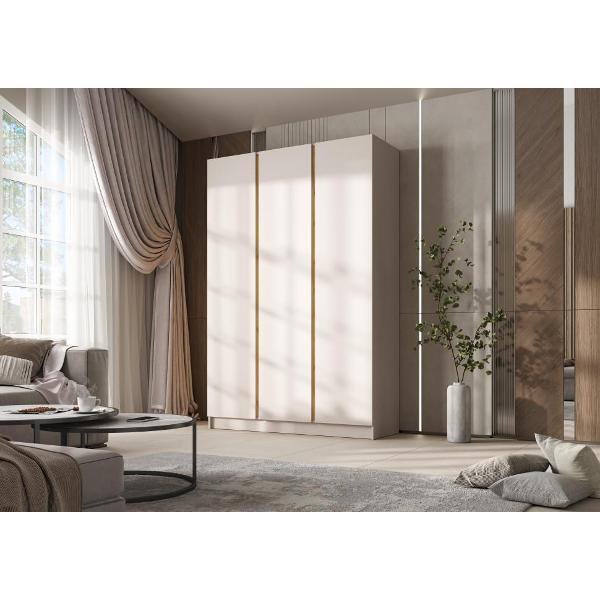 Шкаф распашной МИФ Мебель 3-х створчатый 1500, со штангой для вешалок и полками, Кашемир/Кашемир