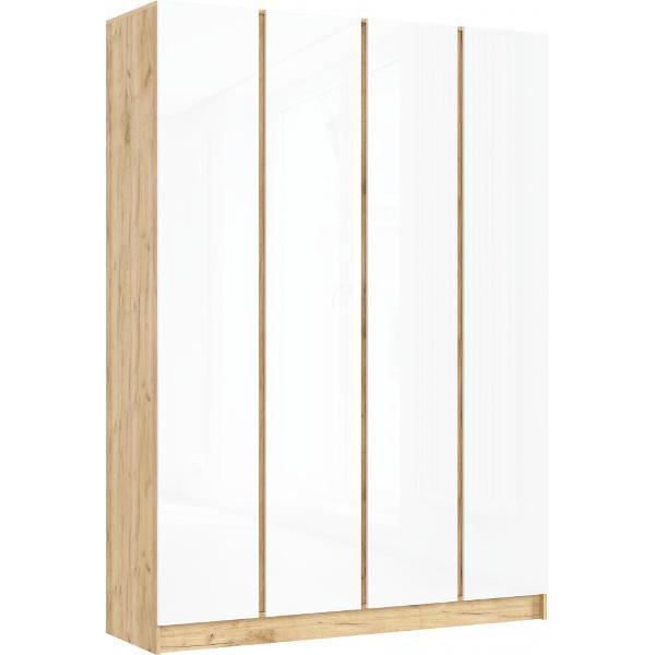 Шкаф распашной МИФ Мебель 4-х створчатый 1600, в современном стиле, белый глянец/дуб крафт