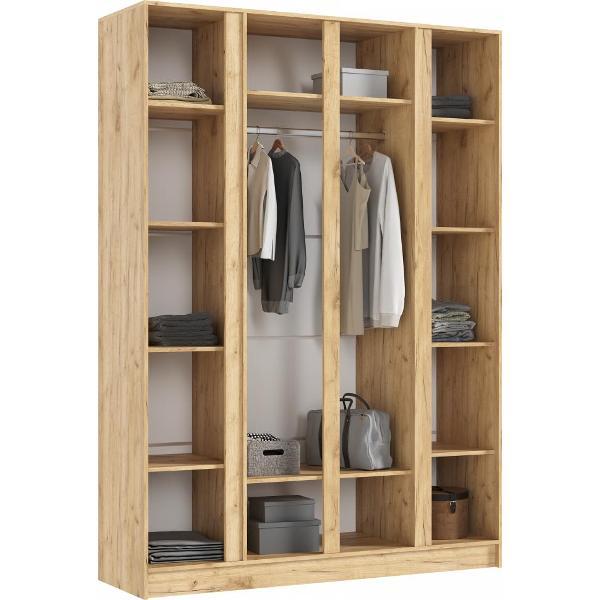 Шкаф распашной МИФ Мебель 4-х створчатый 1600, в современном стиле, белый глянец/дуб крафт