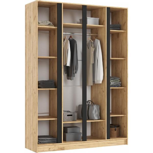 Шкаф распашной МИФ Мебель 4-х створчатый 1600, в современном стиле, белый глянец/дуб крафт