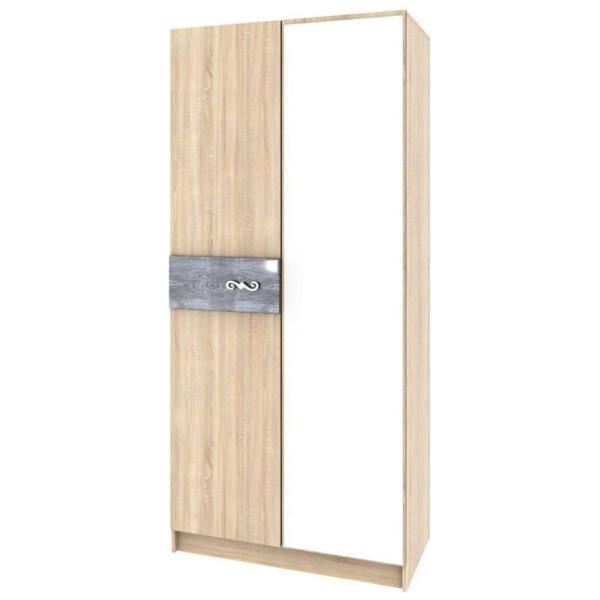 Шкаф распашной ТЭКС мебель двухстворчатый, дуб сонома/МДФ дуб шале серебро,