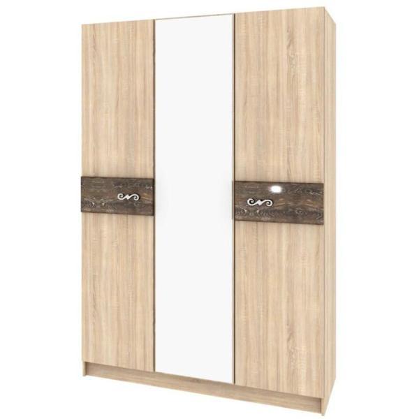 Шкаф распашной ТЭКС мебель 3-х створчатый, дуб сонома/МДФ дуб шале мореный (с зеркалом)