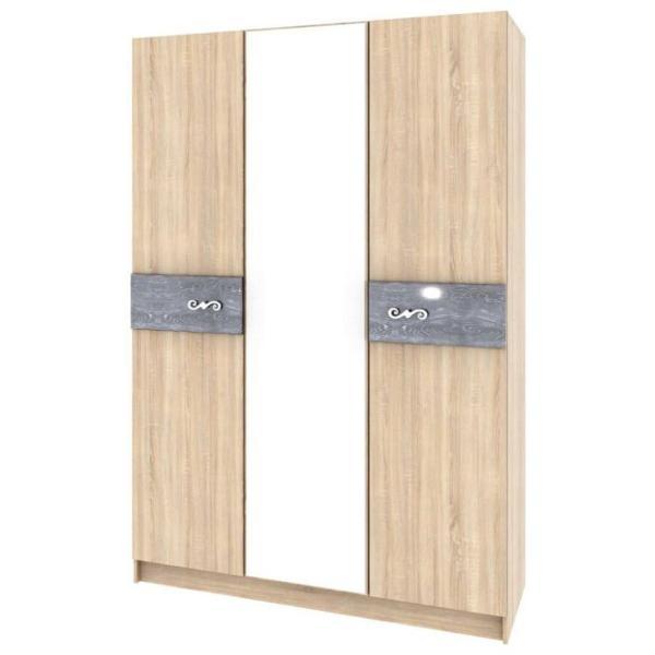 Шкаф распашной ТЭКС мебель 3-х створчатый, дуб сонома/МДФ дуб шале серебро (с зеркалом)