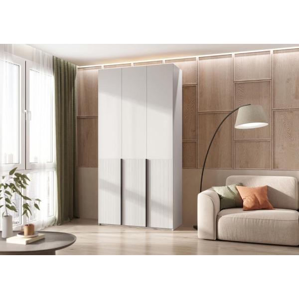 Шкаф распашной МИФ Мебель 3-х створчатый 1200, с фасадами МДФ, Белый/Браш вайт