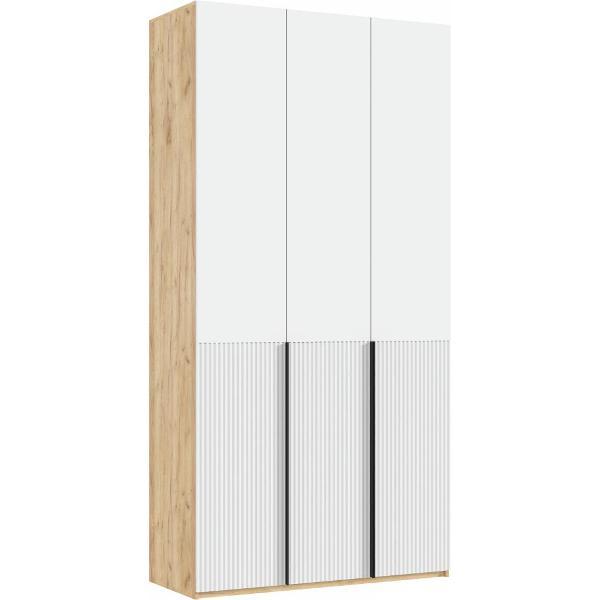 Шкаф распашной МИФ Мебель 3-х створчатый 1200, с фасадами МДФ, Браш Вайт, Дуб Крафт