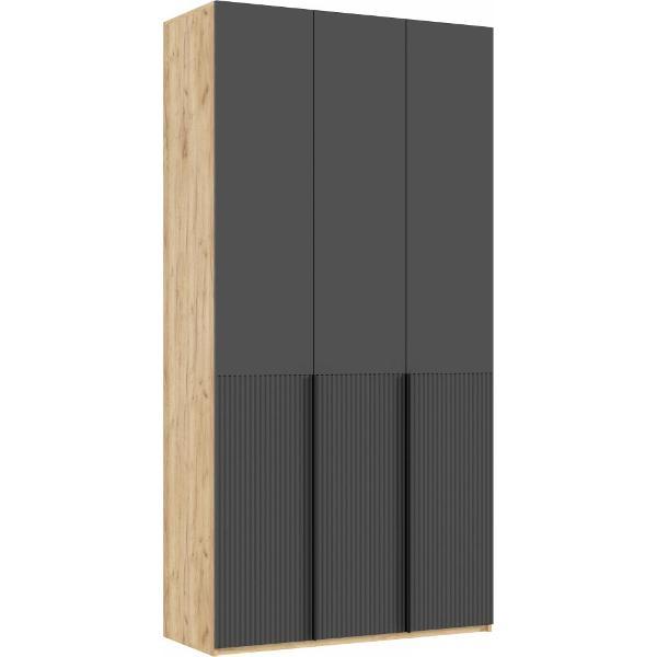 Шкаф распашной МИФ Мебель 3-х створчатый 1200, с фасадами МДФ, Браш Графит, Дуб Крафт