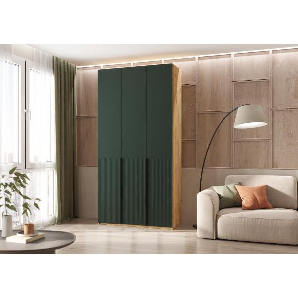 Шкаф распашной МИФ Мебель 3-х створчатый 1200, с фасадами МДФ, Браш Мени Грин, Дуб Крафт