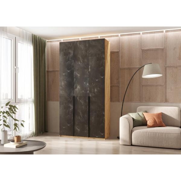 Шкаф распашной МИФ Мебель 3-х створчатый 1200, с фасадами МДФ, Дуб крафт/Мальта грей