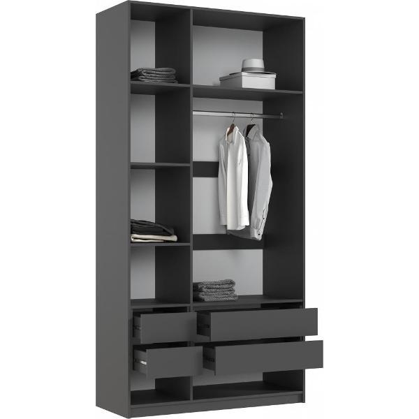 Шкаф распашной МИФ Мебель 3-х створчатый 1200, с доп.ящиками, фасад МДФ, Браш Графит, Графит