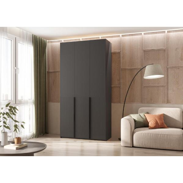 Шкаф распашной МИФ Мебель 3-х створчатый 1200, с доп.ящиками, фасад МДФ, Браш Графит, Графит