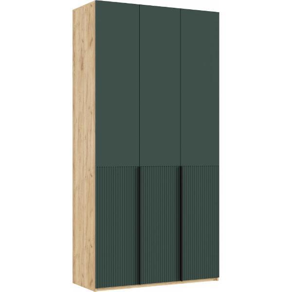 Шкаф распашной МИФ Мебель 3-х створчатый 1200, с доп.ящиками, фасад МДФ, Браш Мени Грин, Дуб Крафт