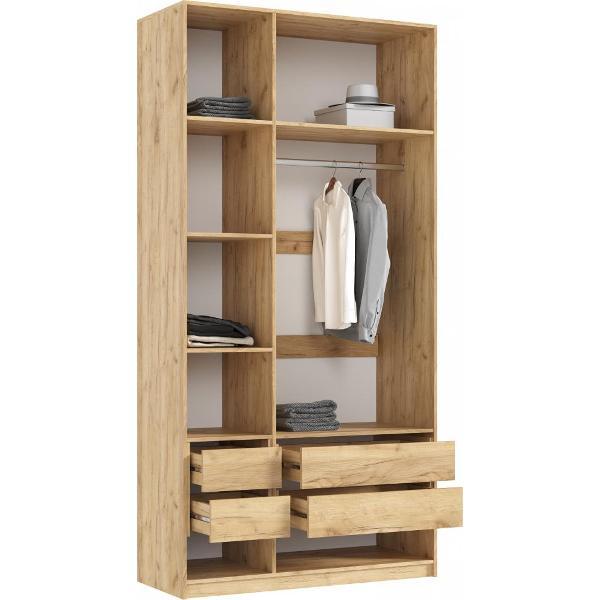 Шкаф распашной МИФ Мебель 3-х створчатый 1200, с доп.ящиками, фасад МДФ, Браш Мени Грин, Дуб Крафт