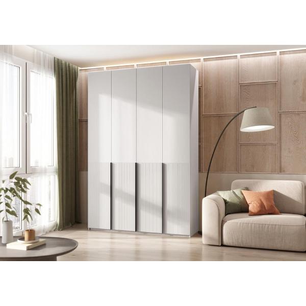 Шкаф распашной МИФ Мебель 4-х створчатый 1600, с фасадами МДФ, Белый/Браш вайт