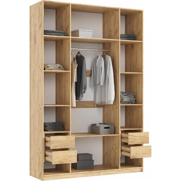 Шкаф распашной МИФ Мебель 4-х створчатый 1600, с фасадами МДФ, Браш Вайт, Дуб Крафт