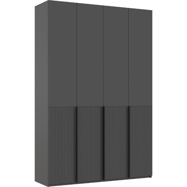 Шкаф распашной МИФ Мебель 4-х створчатый 1600, с фасадами МДФ, Браш Графит, Графит