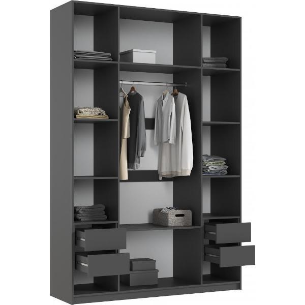 Шкаф распашной МИФ Мебель 4-х створчатый 1600, с фасадами МДФ, Браш Графит, Графит