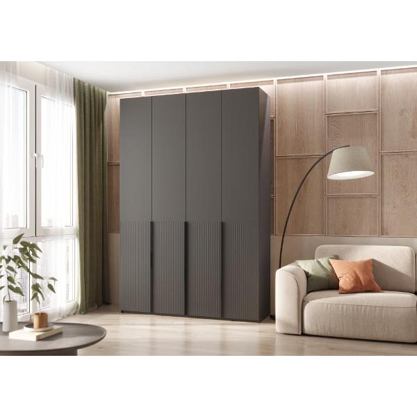 Шкаф распашной МИФ Мебель 4-х створчатый 1600, с фасадами МДФ, Браш Графит, Графит