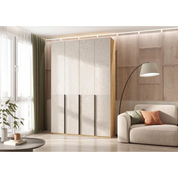 Шкаф распашной МИФ Мебель 4-х створчатый 1600, с фасадами МДФ, Дуб крафт/Мальта