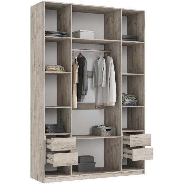 Шкаф распашной МИФ Мебель 4-х створчатый 1600, с фасадами МДФ, Крафт серый/Кашемир