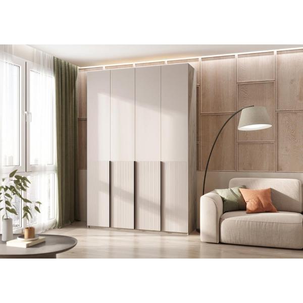 Шкаф распашной МИФ Мебель 4-х створчатый 1600, с фасадами МДФ, Крафт серый/Кашемир