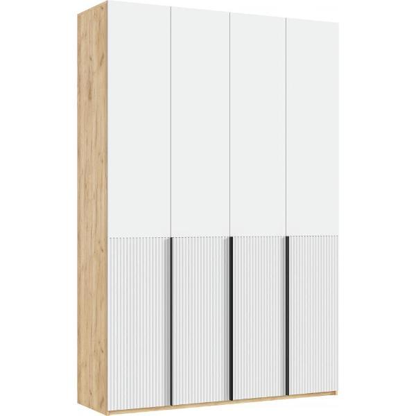 Шкаф распашной МИФ Мебель 4-х створчатый 1600, с доп.ящиками, фасад МДФ, Браш Вайт, Дуб Крафт