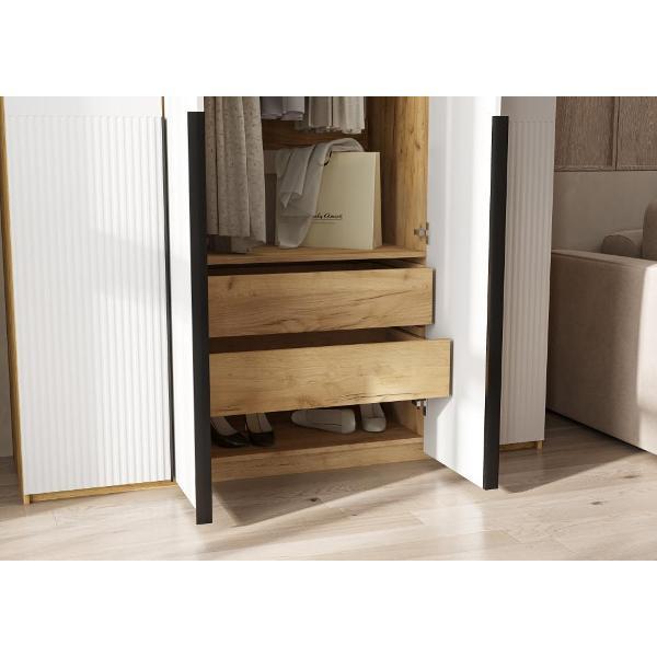 Шкаф распашной МИФ Мебель 4-х створчатый 1600, с доп.ящиками, фасад МДФ, Браш Вайт, Дуб Крафт