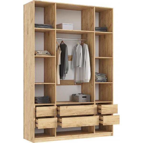 Шкаф распашной МИФ Мебель 4-х створчатый 1600, с доп.ящиками, фасад МДФ, Браш Графит, Дуб Крафт