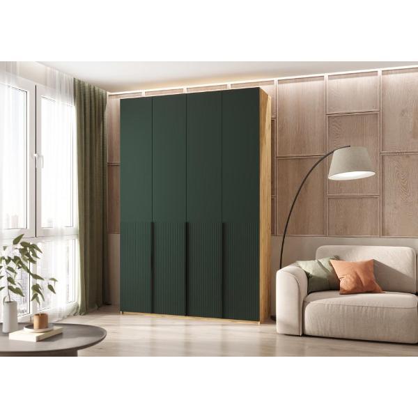 Шкаф распашной МИФ Мебель 4-х створчатый 1600, с доп.ящиками, фасад МДФ, Браш Мени Грин, Дуб Крафт