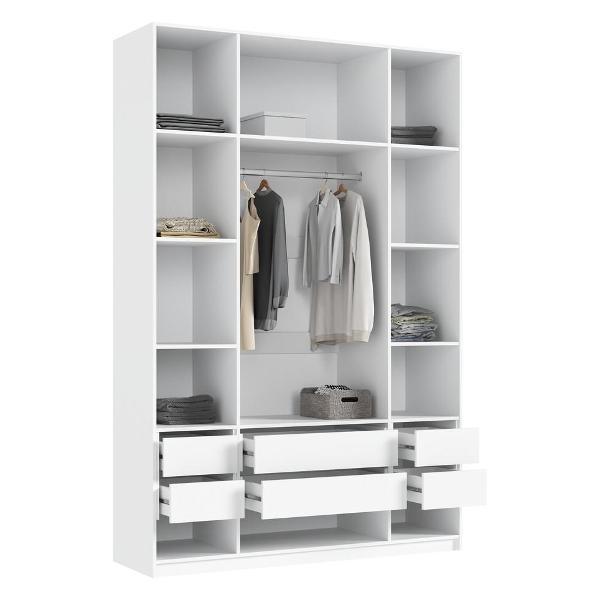 Шкаф распашной МИФ Мебель 4-х створчатый 1600, с доп.ящиками, фасад МДФ, Белый/Браш вайт