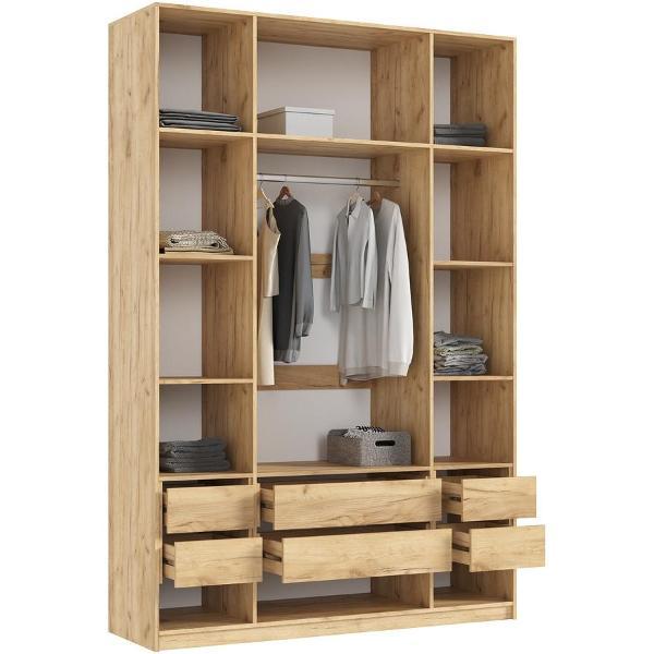 Шкаф распашной МИФ Мебель 4-х створчатый 1600, с доп.ящиками, фасад МДФ, Дуб крафт/Мальта