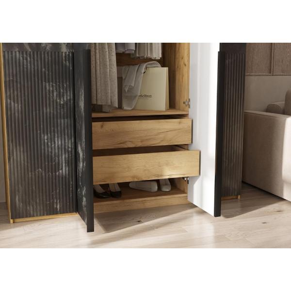 Шкаф распашной МИФ Мебель 4-х створчатый 1600, с доп.ящиками, фасад МДФ, Дуб крафт/Мальта грей