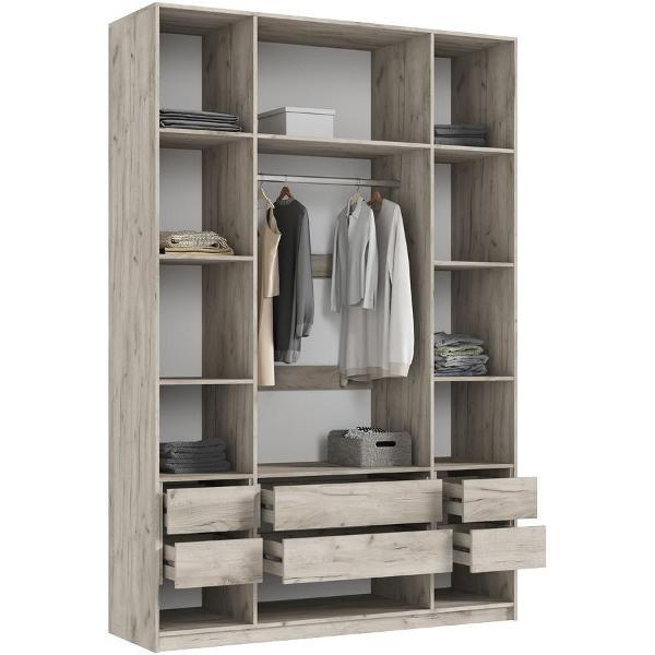 Шкаф распашной МИФ Мебель 4-х створчатый 1600, с доп.ящиками, фасад МДФ, Крафт серый/Кашемир