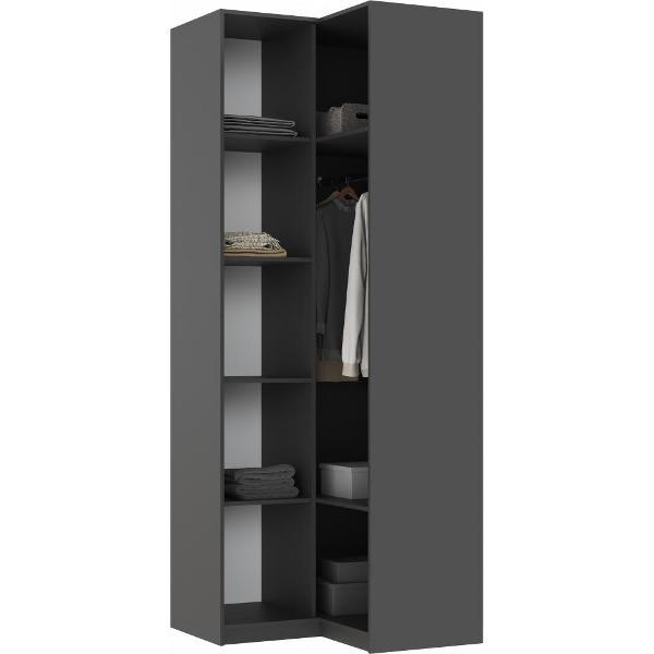 Шкаф распашной МИФ Мебель угловой со штангой для вешалок и полками для хранения, Графит/Браш графит