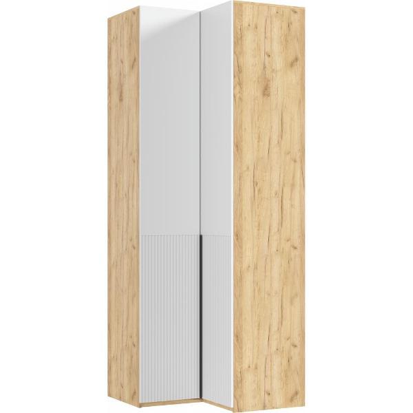 Шкаф распашной МИФ Мебель угловой со штангой для вешалок и полками для хранения, Дуб крафт/Браш вайт