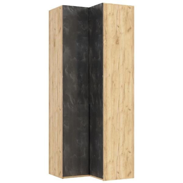 Шкаф распашной МИФ Мебель угловой со штангой для вешалок и полками для хранения, Дуб крафт/Мальта грей