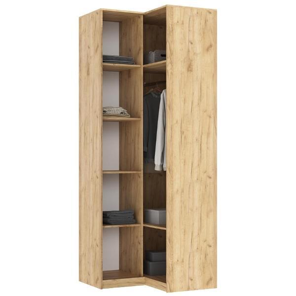 Шкаф распашной МИФ Мебель угловой со штангой для вешалок и полками для хранения, Дуб крафт/Мальта грей