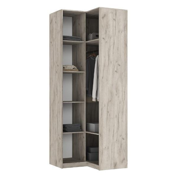 Шкаф распашной МИФ Мебель угловой со штангой для вешалок и полками для хранения, Крафт серый/Кашемир