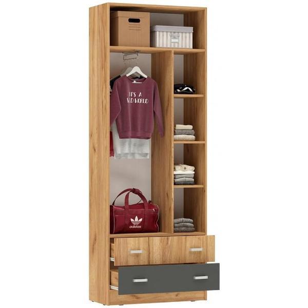 Шкаф распашной МИФ Мебель 2-х дверный с ящиками, Крафт золотой/Графит