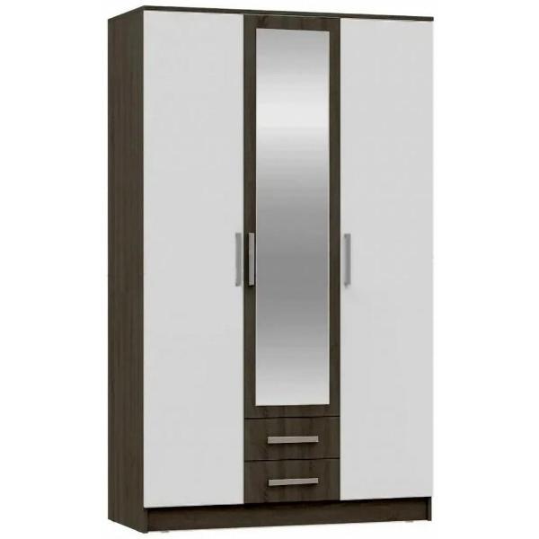 Шкаф распашной МИФ Мебель 3-х створчатый с зеркалом, Венге/Белый