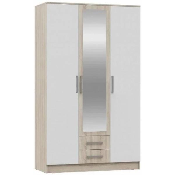 Шкаф распашной МИФ Мебель 3-х створчатый с зеркалом, Дуб сонома/Белый