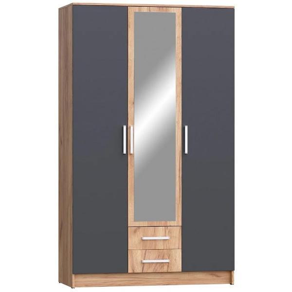 Шкаф распашной МИФ Мебель 3-х створчатый с зеркалом, Крафт золотой/Графит